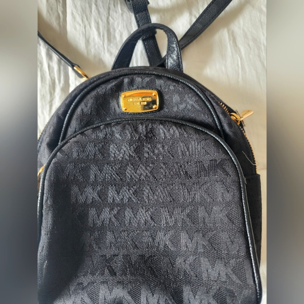 Michael Kors Black Monogram Backpack with Gold Accents
